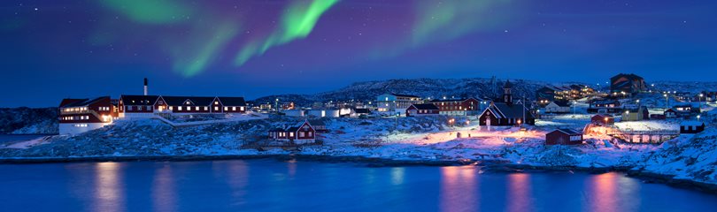 Greenland at night with northern lig