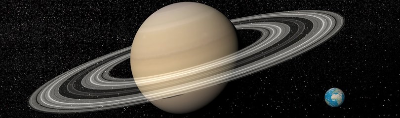 full view of saturn with rings and cloud bands